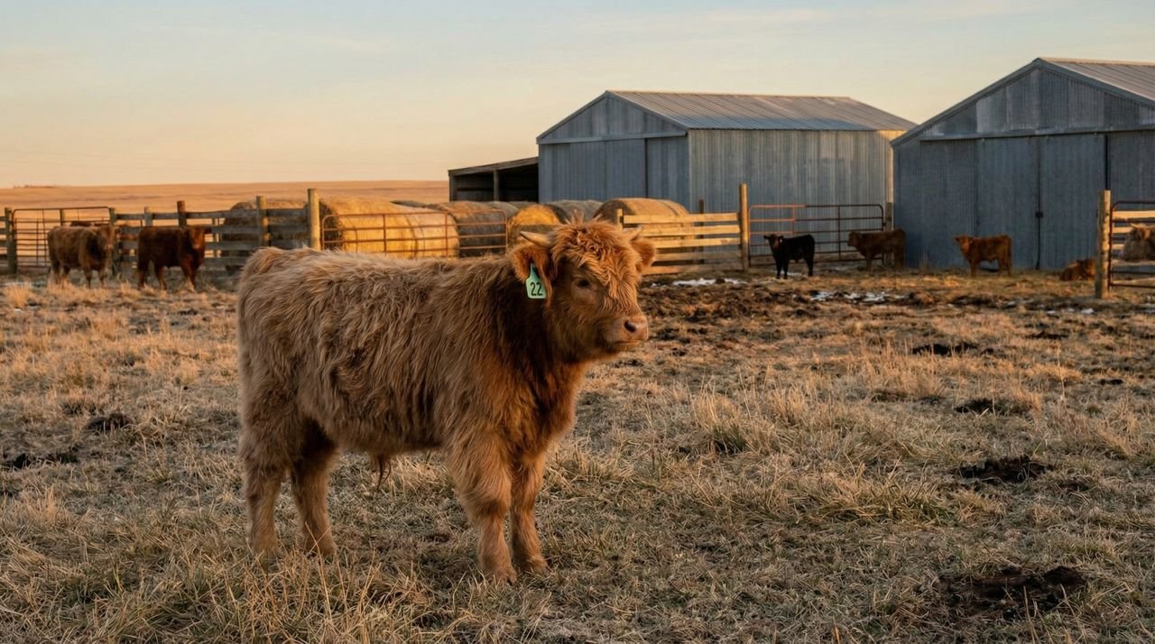 Close-up of Dutton, a mini Highland cow